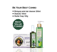 Combo Be Your Best — Shafair Plus + Detergente Capelli Bhringraj Amla + Shalocks Premium, 100 grammi + 200 ml + 100 ml