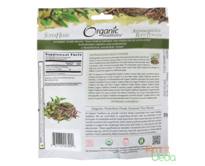 Ashwagandha root polvere Organic Traditions, 200 grammi